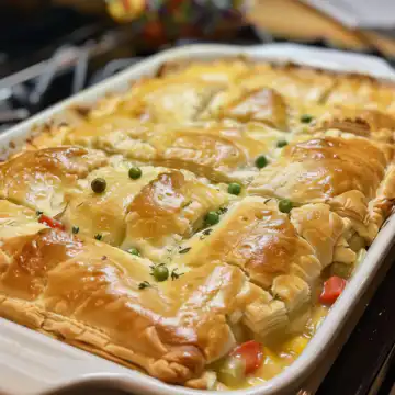 Crescent roll pot pie casserole taken with iphone 15 pro max --iw 2 --ar 4:5 --v 6.0 --raw