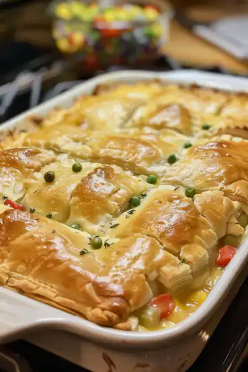 Crescent roll pot pie casserole taken with iphone 15 pro max --iw 2 --ar 4:5 --v 6.0 --raw