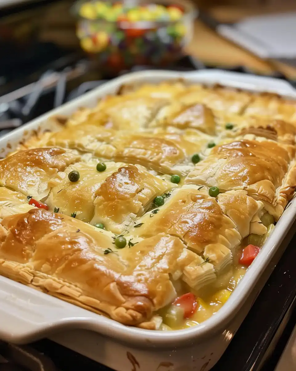 Pressure cooker crescent roll chicken pot pie casserole steaming hot
