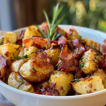 Crispy Bacon Honey Roasted Potatoes taken with iphone 15 pro max --iw 2 --ar 4:5 --v 6.0 --raw