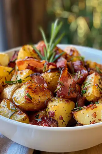 Crispy Bacon Honey Roasted Potatoes taken with iphone 15 pro max --iw 2 --ar 4:5 --v 6.0 --raw