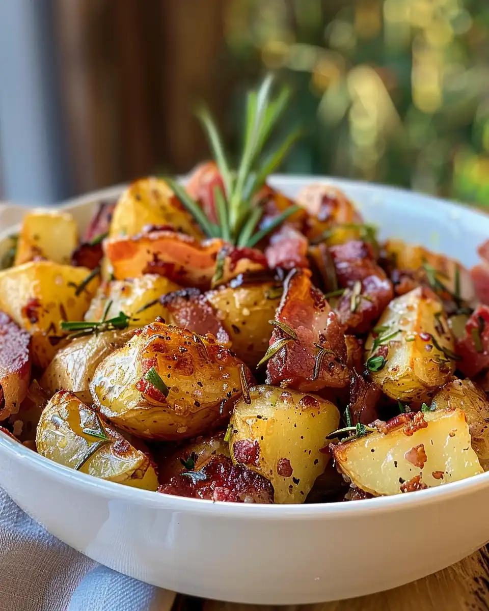 Crispy bacon and honey roasted potatoes fresh from air fryer