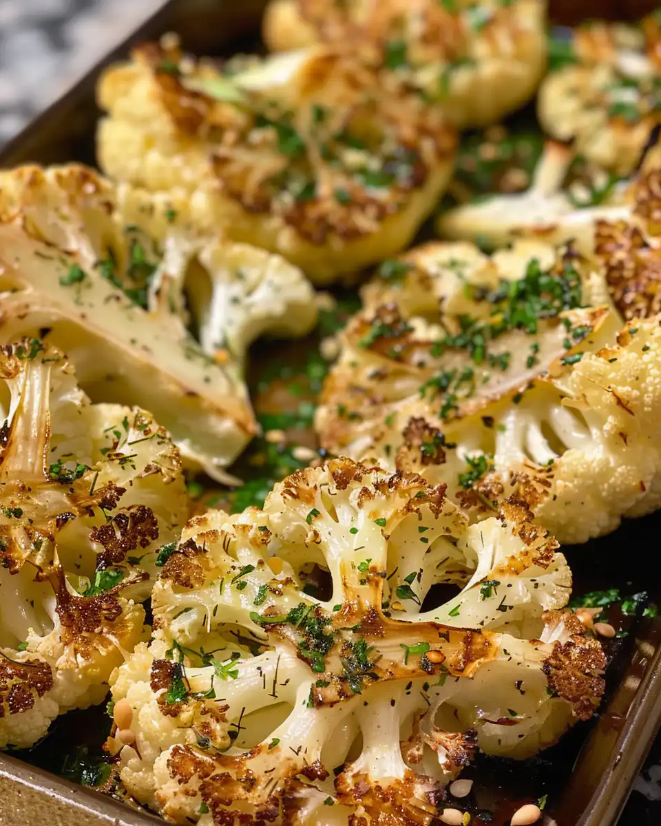 Golden brown crusted cauliflower steaks cooking in pressure cooker