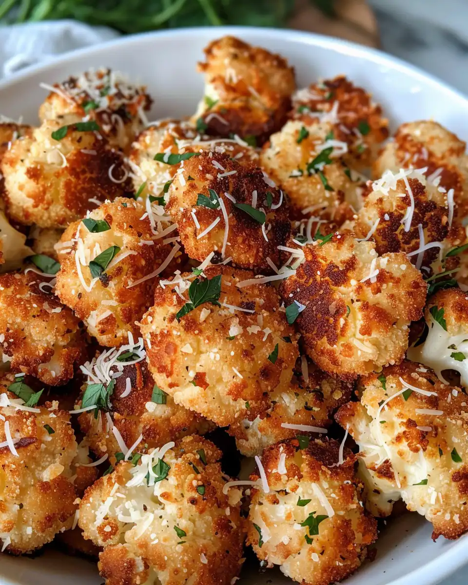 Parmesan cauliflower bites fresh and crispy emerging from oven