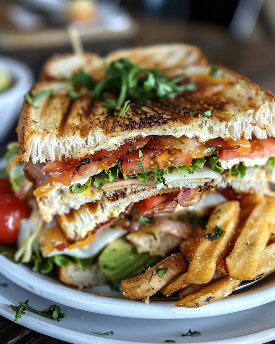Fresh ingredients for chicken club sandwich with bacon, lettuce, and tomatoes