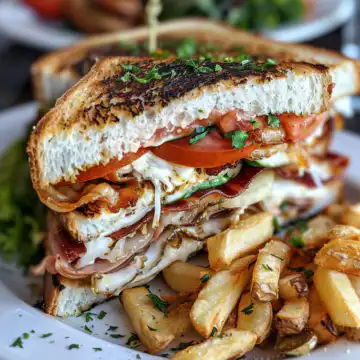 Crispy Ultimate Club Sandwich Recipe Easy Loaded with Fresh Ingredients taken with iphone 15 pro max --iw 2 --ar 4:5 --v 6.0 --raw