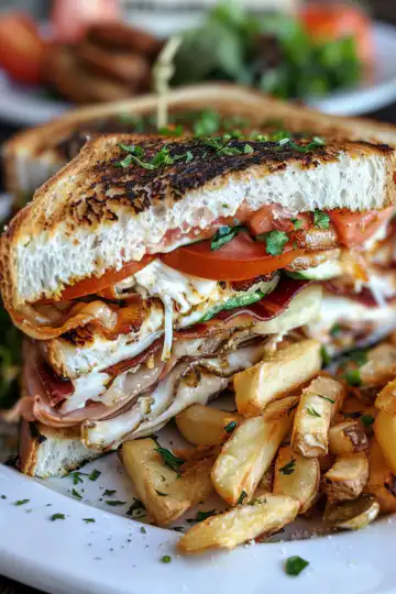 Crispy Ultimate Club Sandwich Recipe Easy Loaded with Fresh Ingredients taken with iphone 15 pro max --iw 2 --ar 4:5 --v 6.0 --raw