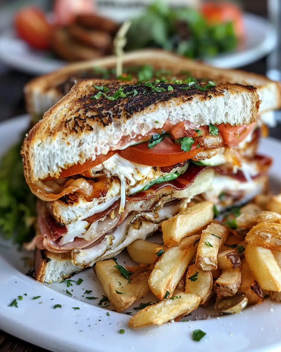 Close-up of pressure cooker club sandwich with fresh ingredients