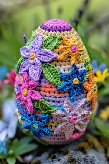 Crochet Easter Egg: A Whimsical Springtime Delight taken with iphone 15 pro max --iw 2 --ar 4:5 --v 6.0 --raw