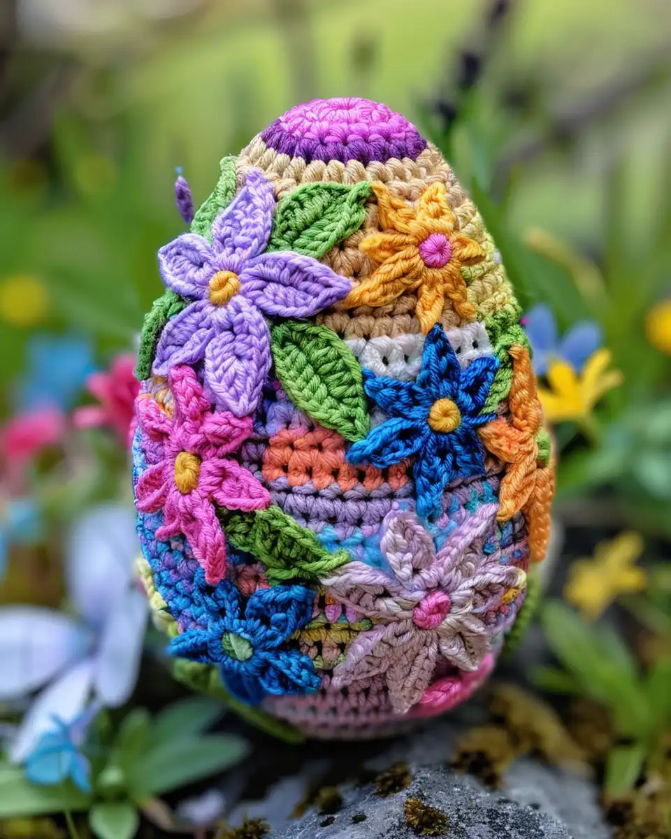 Whimsical springtime Easter egg crochet decoration