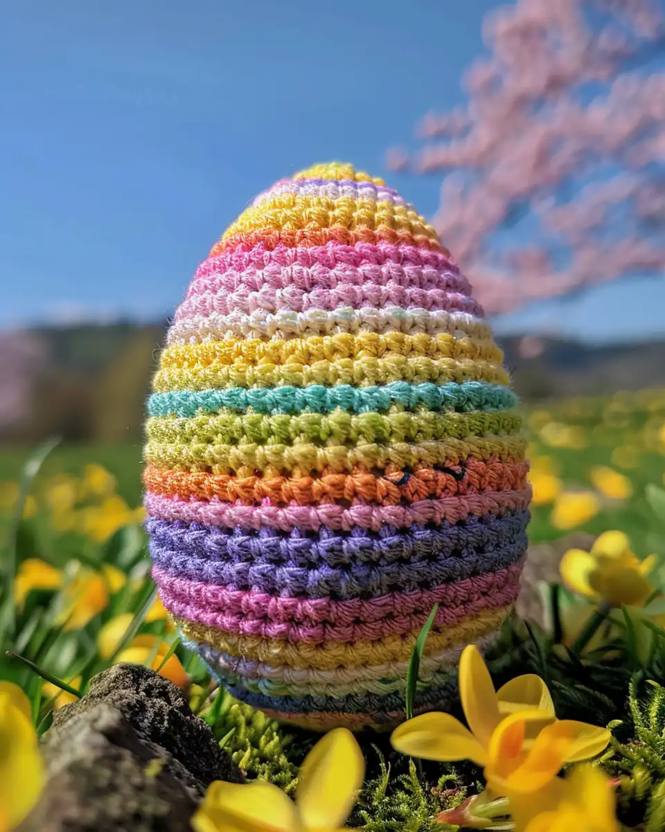 Whimsical springtime crochet Easter egg decoration