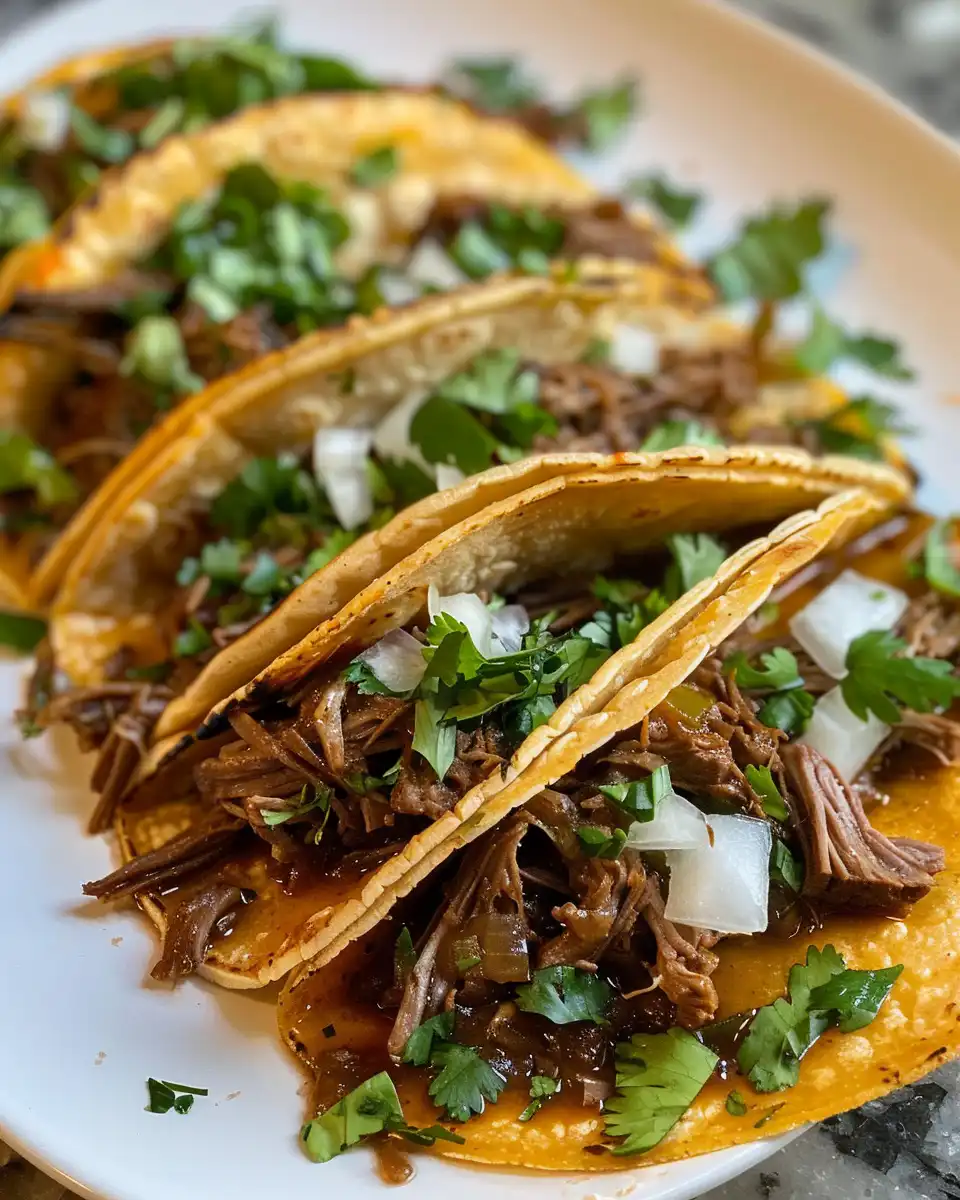 Pot cooking birria tacos with bubbling rich broth and steam