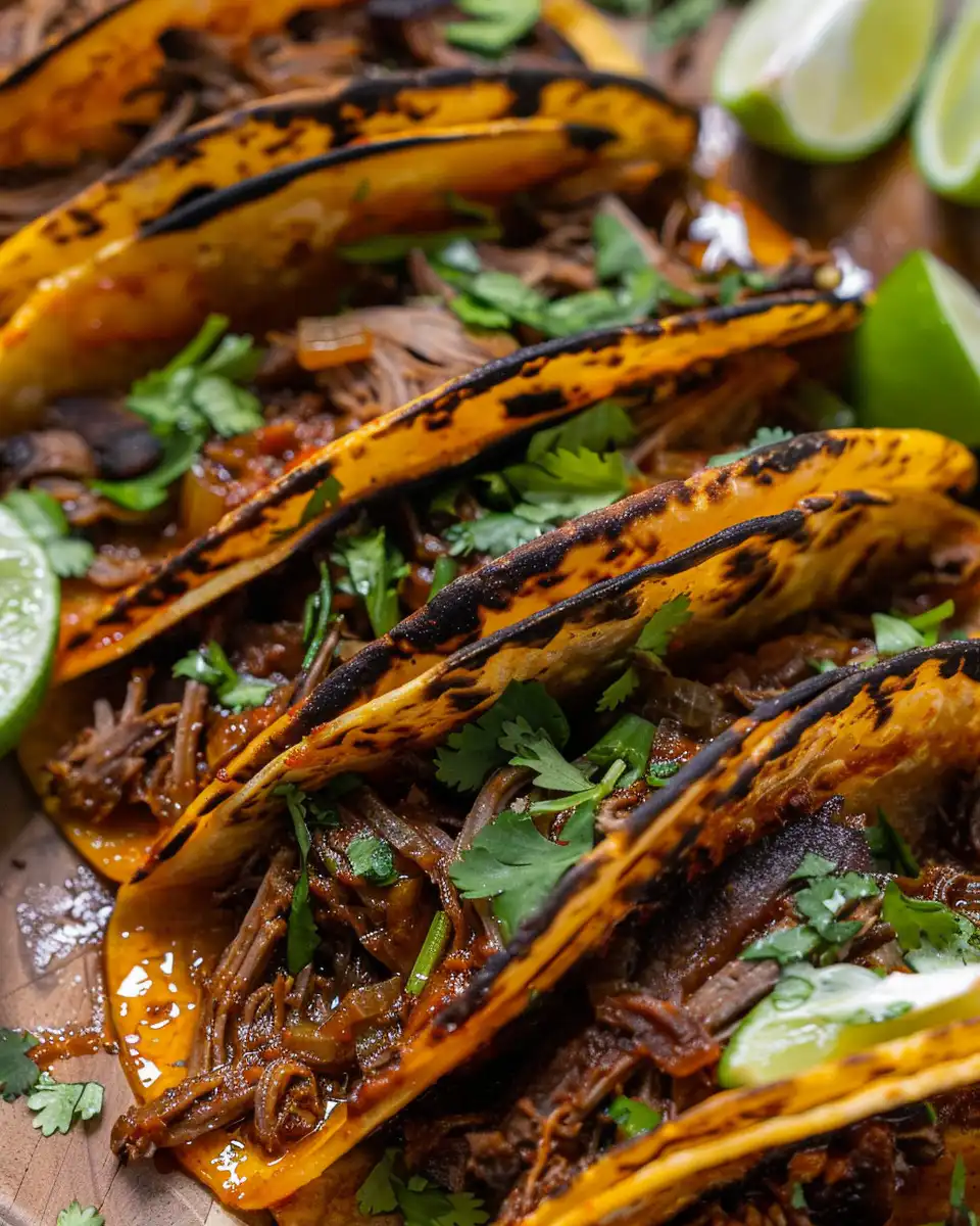 Pressure cooker with birria tacos inside filling kitchen with steam cues