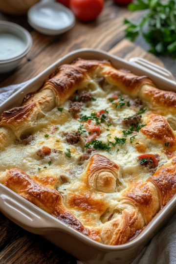 Croissant Breakfast Casserole taken with iphone 15 pro max --iw 2 --ar 4:5 --v 6.1 --raw