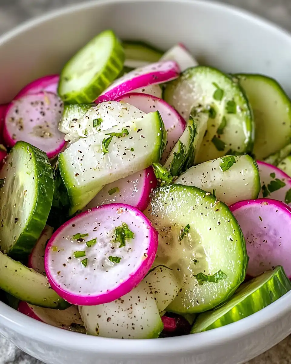 Finished cucumber and radish salad served