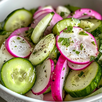 Cucumber Radish Salad taken with iphone 15 pro max --iw 2 --ar 4:5 --v 6.1 --raw