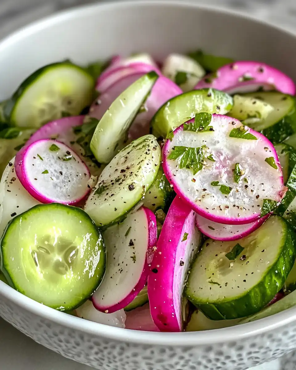 Fresh cucumber and radish salad in a bowl