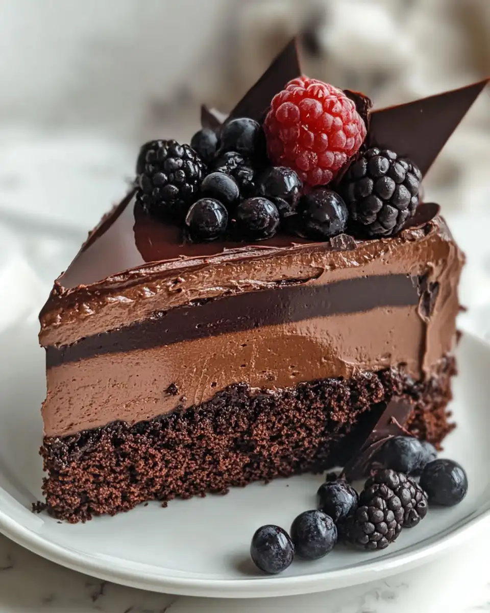 Rich chocolate mousse cake fresh from pressure cooker with ganache and buttercream
