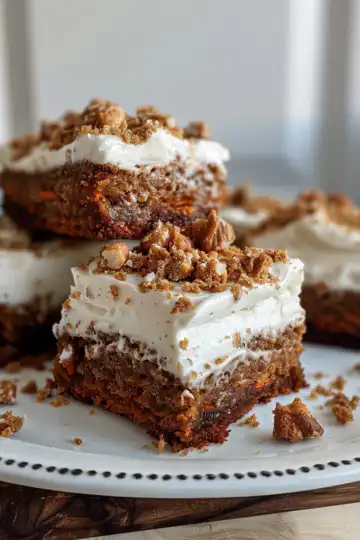Decadent Carrot Cake Bars with Cream Cheese Frosting taken with iphone 15 pro max --iw 2 --ar 4:5 --v 6.0 --raw