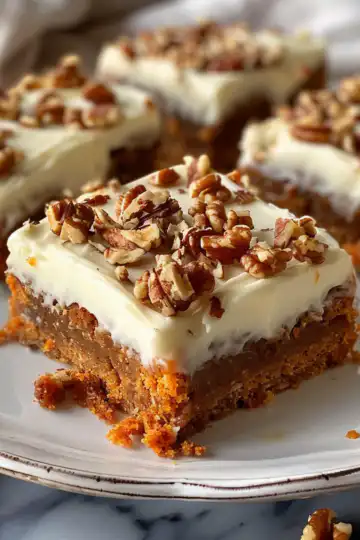 Decadent Carrot Cake Bars with Cream Cheese Frosting taken with iphone 15 pro max --iw 2 --ar 4:5 --v 6.0 --raw