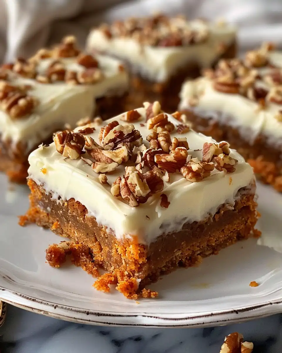 Freshly baked carrot cake bars with cream cheese frosting