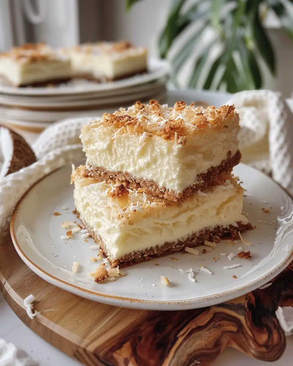 Serving plate filled with delicious coconut cream bars