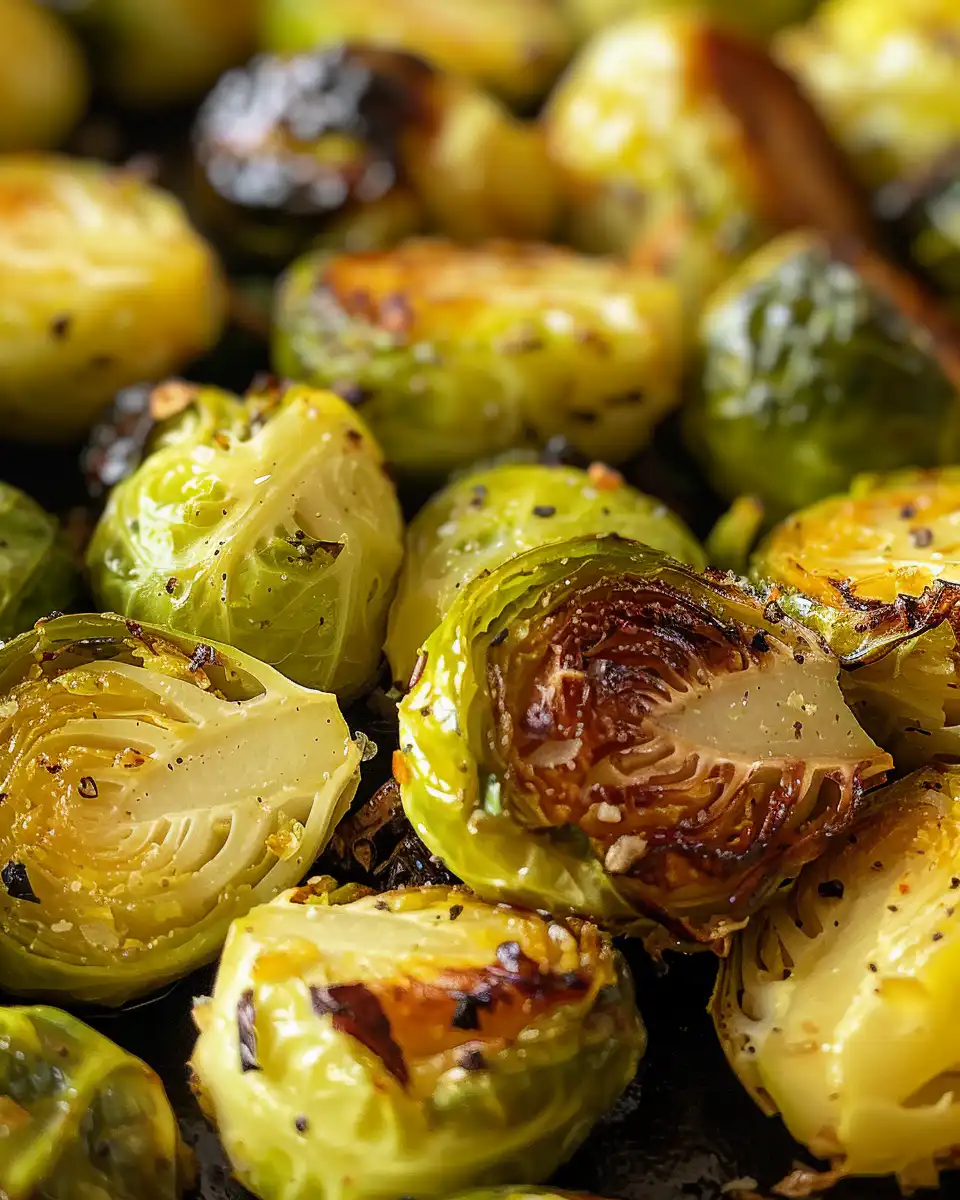Served garlic butter Brussels sprouts plated with parmesan cheese