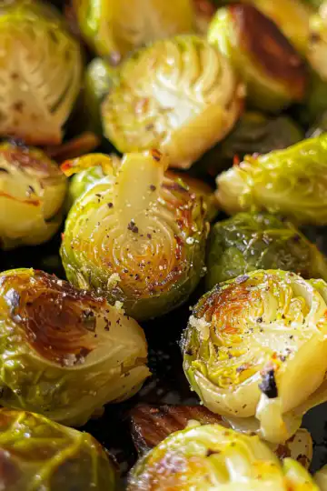 Delicious Garlic Butter Roasted Brussels Sprouts taken with iphone 15 pro max --iw 2 --ar 4:5 --v 6.0 --raw