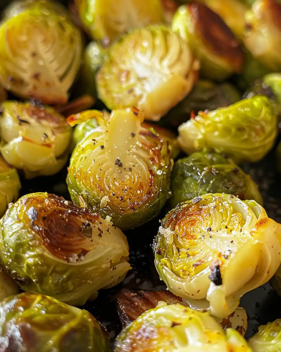 Freshly cooked garlic butter Brussels sprouts unveiling steam