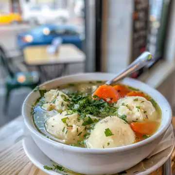 Dense matzo ball soup taken with iphone 15 pro max --iw 2 --ar 4:5 --v 6.0 --raw