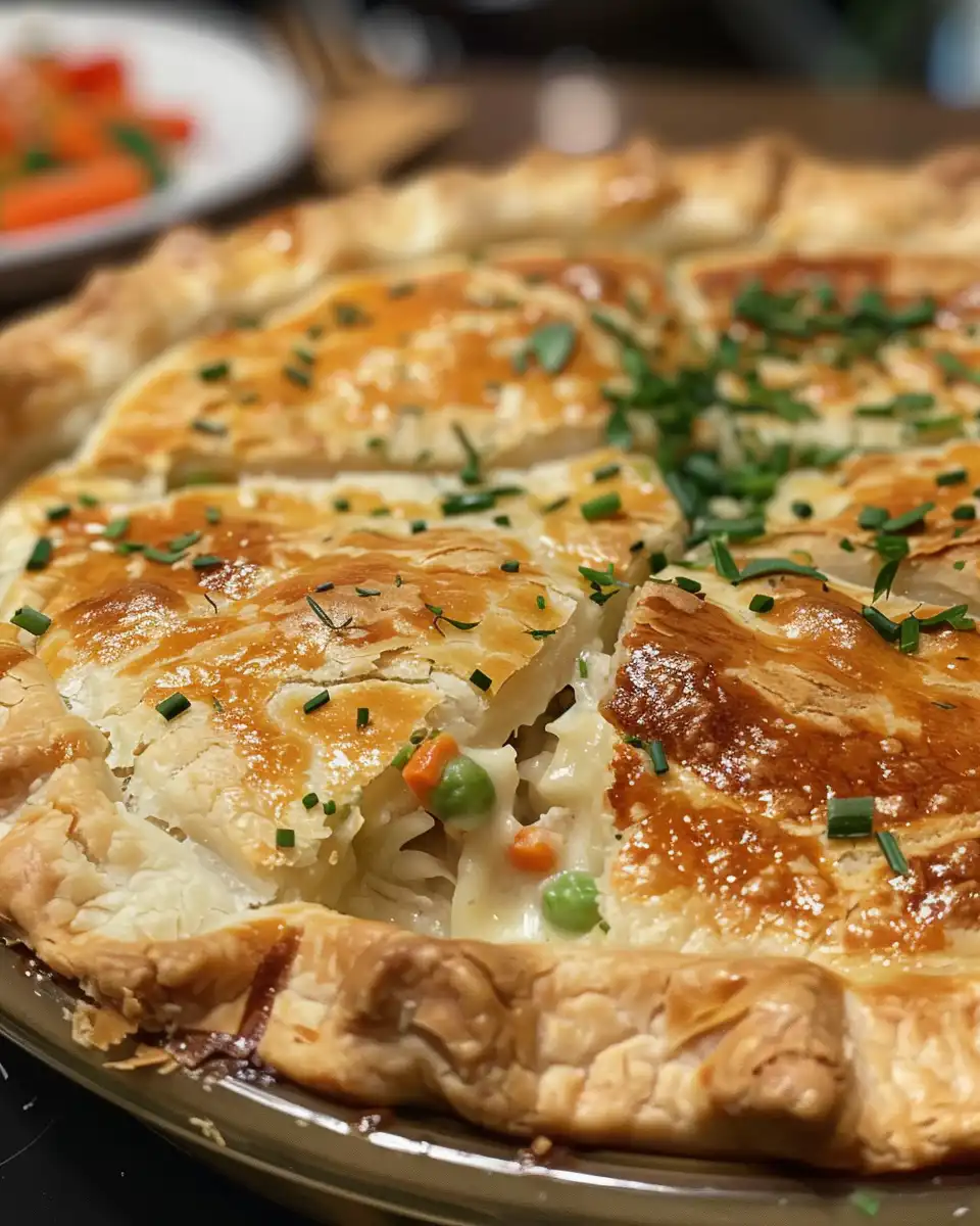 Golden baked double crust chicken pot pie fresh from oven