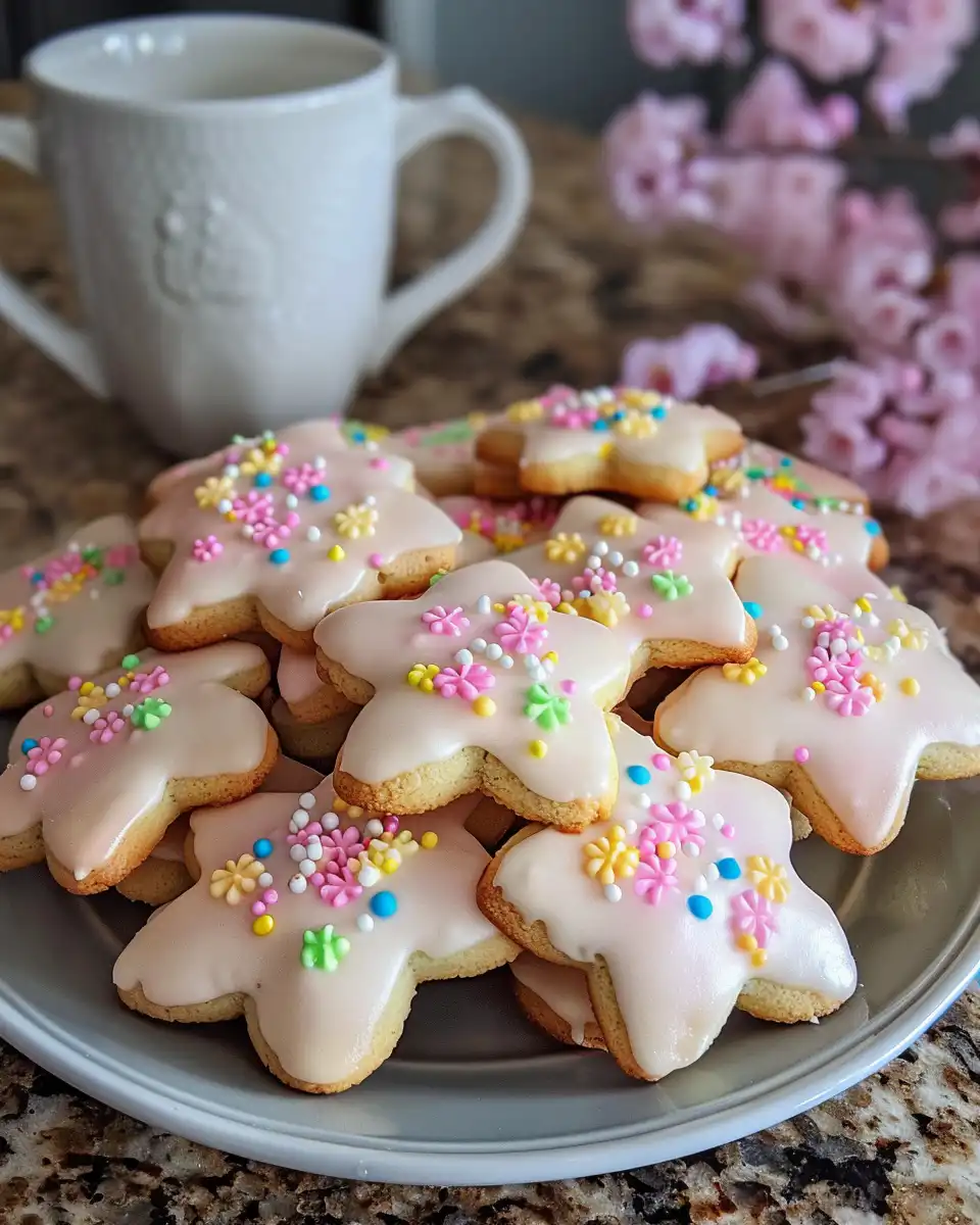 Ingredients laid out for Easter Blossom Cookies with sanding sugar and cream cheese