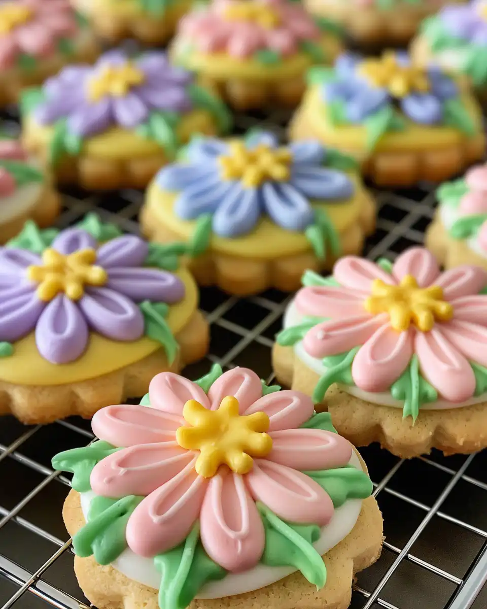 Baked Easter Blossom Cookies on baking sheet ready to cool