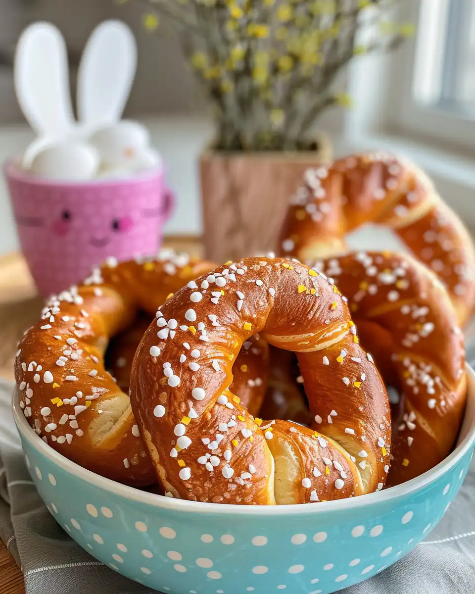 Ingredients for making soft pretzel bunnies including flour, yeast, butter, and baking soda