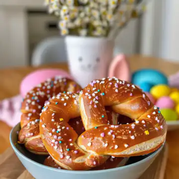 Easter Bunny Soft Pretzels taken with iphone 15 pro max --iw 2 --ar 4:5 --v 6.0 --raw