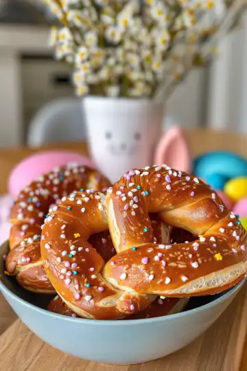 Easter Bunny Soft Pretzels taken with iphone 15 pro max --iw 2 --ar 4:5 --v 6.0 --raw