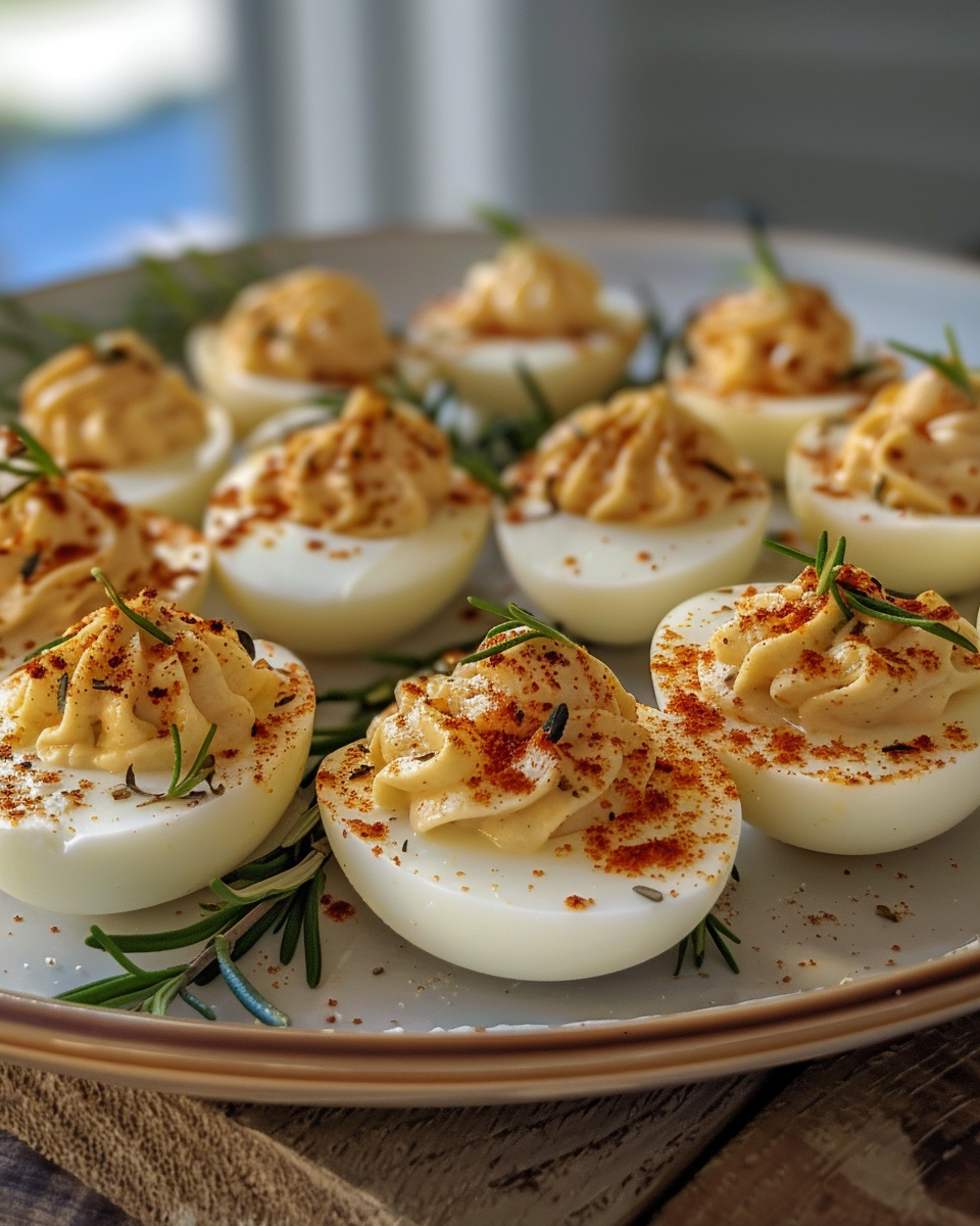 Final plated Easter Bunny Deviled Eggs ready to serve