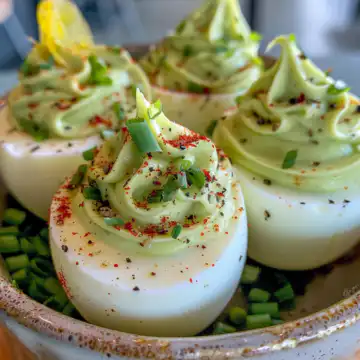 Easter deviled eggs taken with iphone 15 pro max --iw 2 --ar 4:5 --v 6.0 --raw