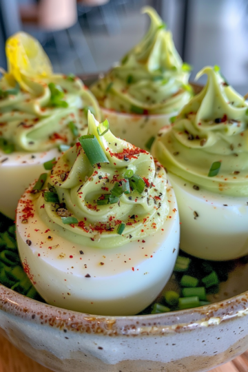 Easter deviled eggs taken with iphone 15 pro max --iw 2 --ar 4:5 --v 6.0 --raw