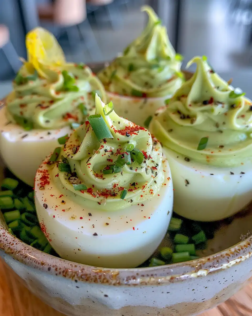 Freshly prepared Easter Bunny Deviled Eggs arranged