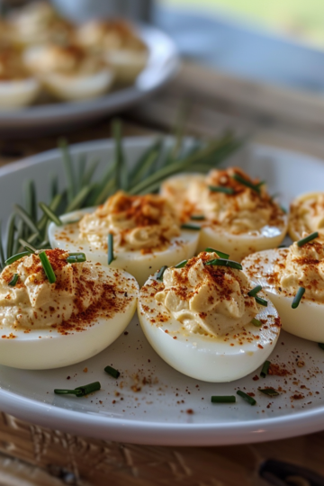 Easter deviled eggs taken with iphone 15 pro max --iw 2 --ar 4:5 --v 6.0 --raw