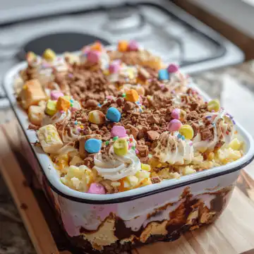 Easter Dirt Cake Casserole taken with iphone 15 pro max --iw 2 --ar 4:5 --v 6.0 --raw