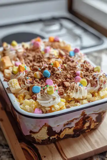 Easter Dirt Cake Casserole taken with iphone 15 pro max --iw 2 --ar 4:5 --v 6.0 --raw