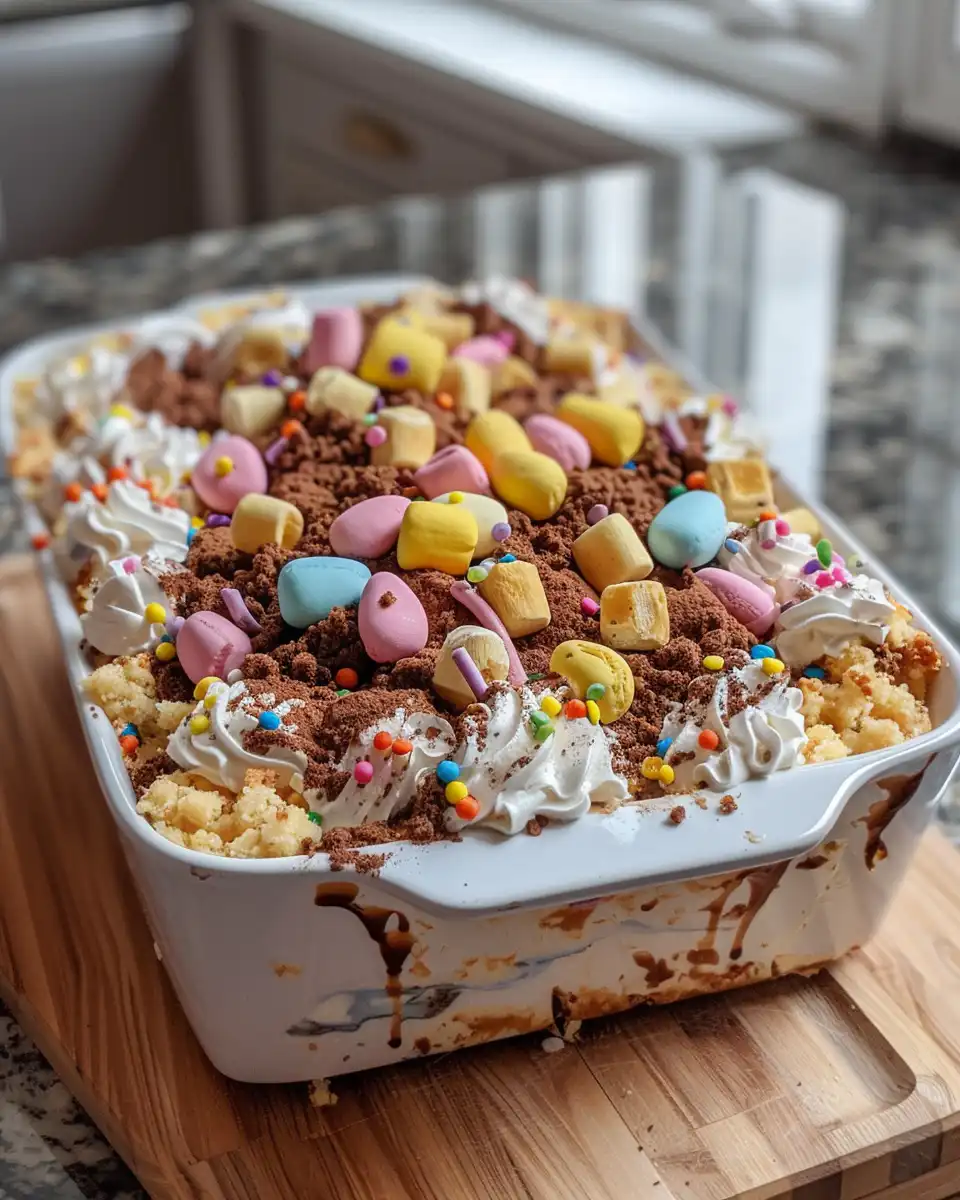 Ingredients for Easter Dirt Cake Casserole laid out on a table