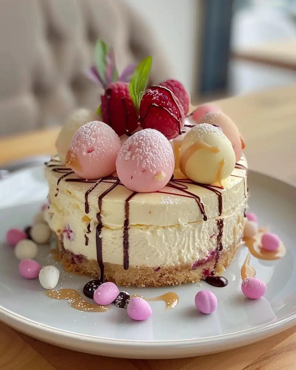 Finished Easter Egg Cheesecake after refrigeration ready to serve