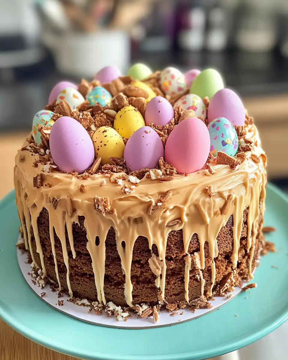 Chocolate melting on Easter Nest Cake in pressure cooker