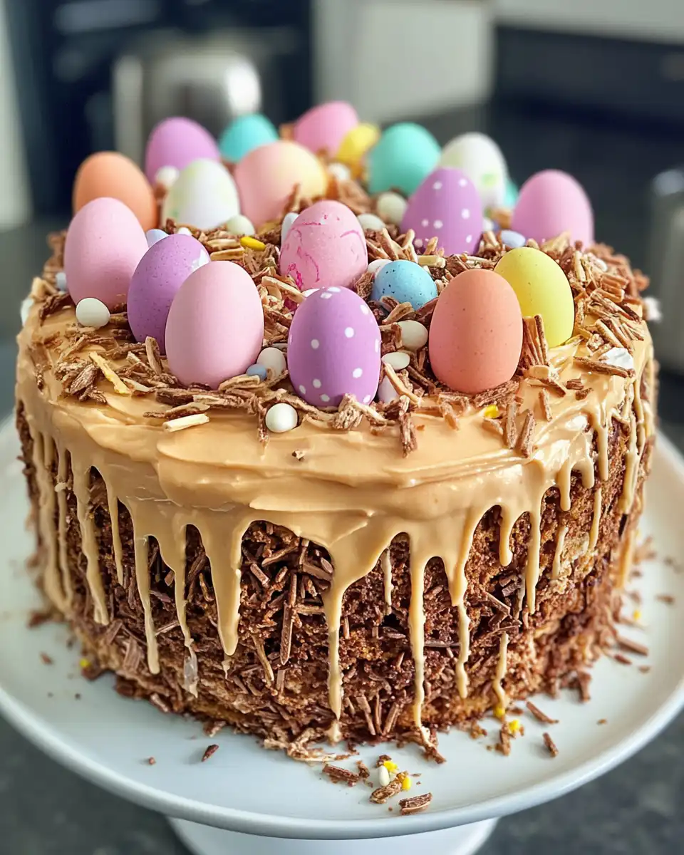 Finished Easter Egg Nest Cake ready for serving