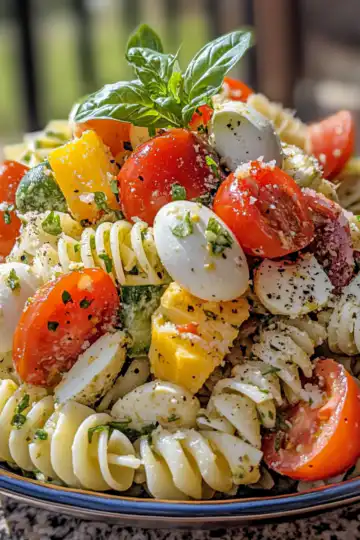 Easter Pasta Salad taken with iphone 15 pro max --iw 2 --ar 4:5 --v 6.1 --raw