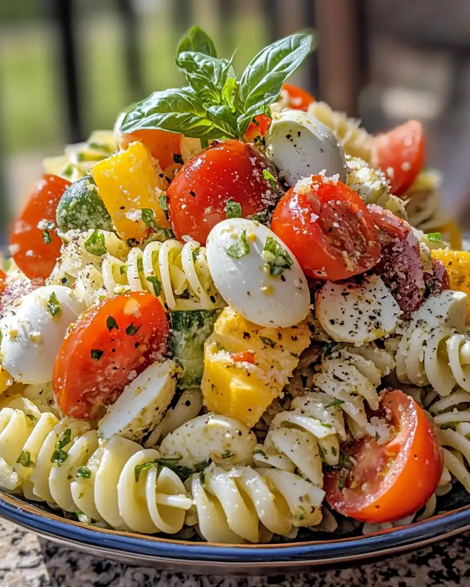 Cooked pasta with fresh vegetables