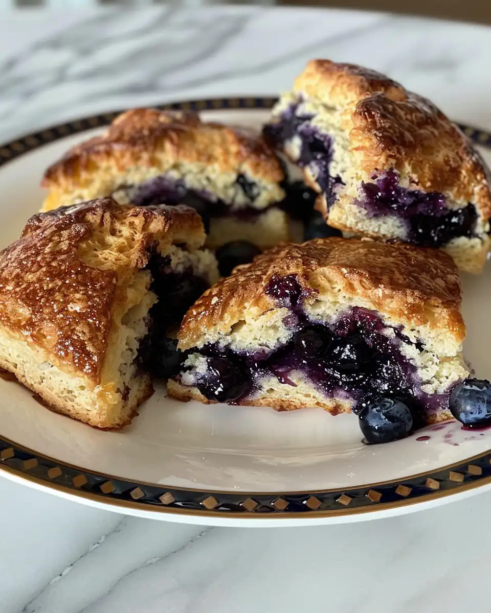 Glazed golden blueberry biscuits served fresh on a plate